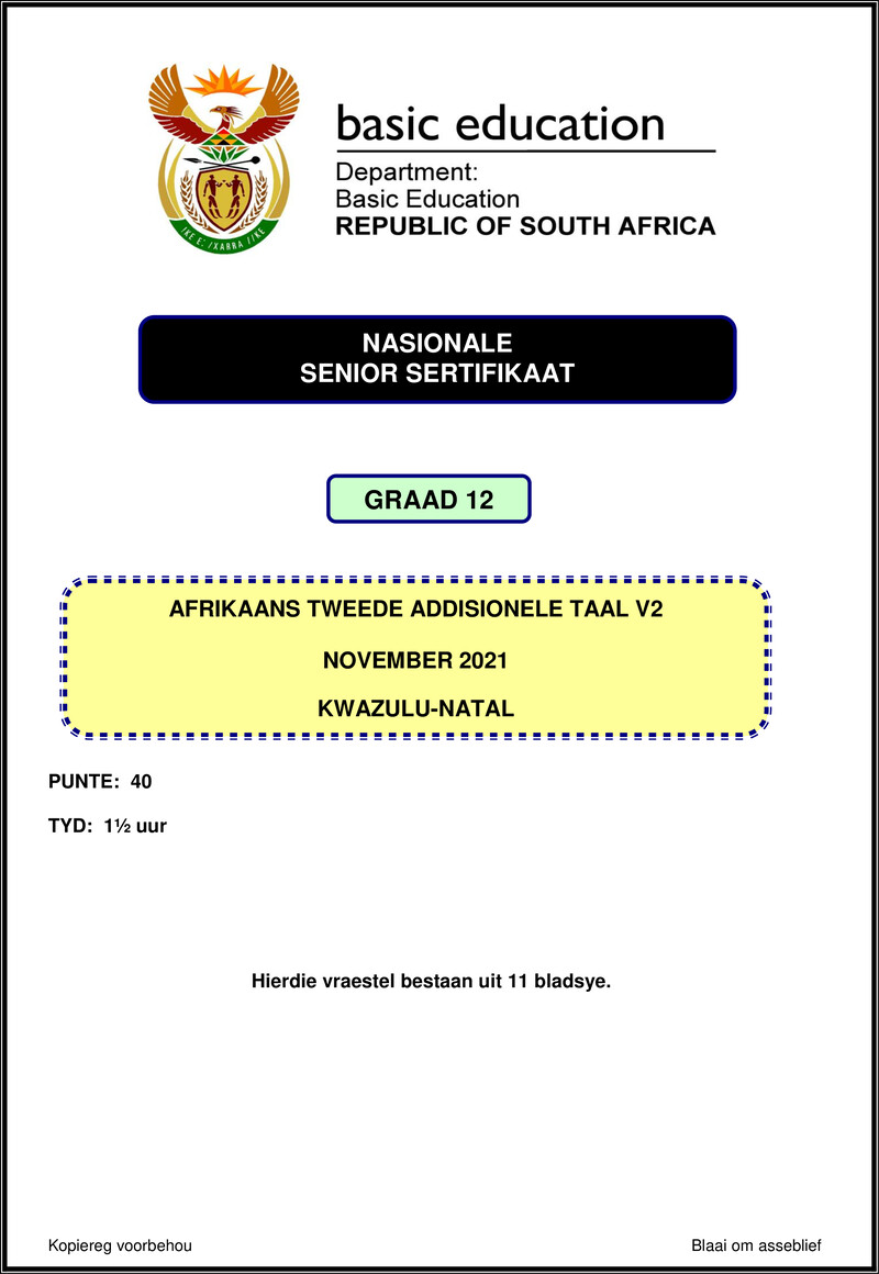 Afrikaans Sal P2 Nov 2021 Kwazulu Natal Gr12