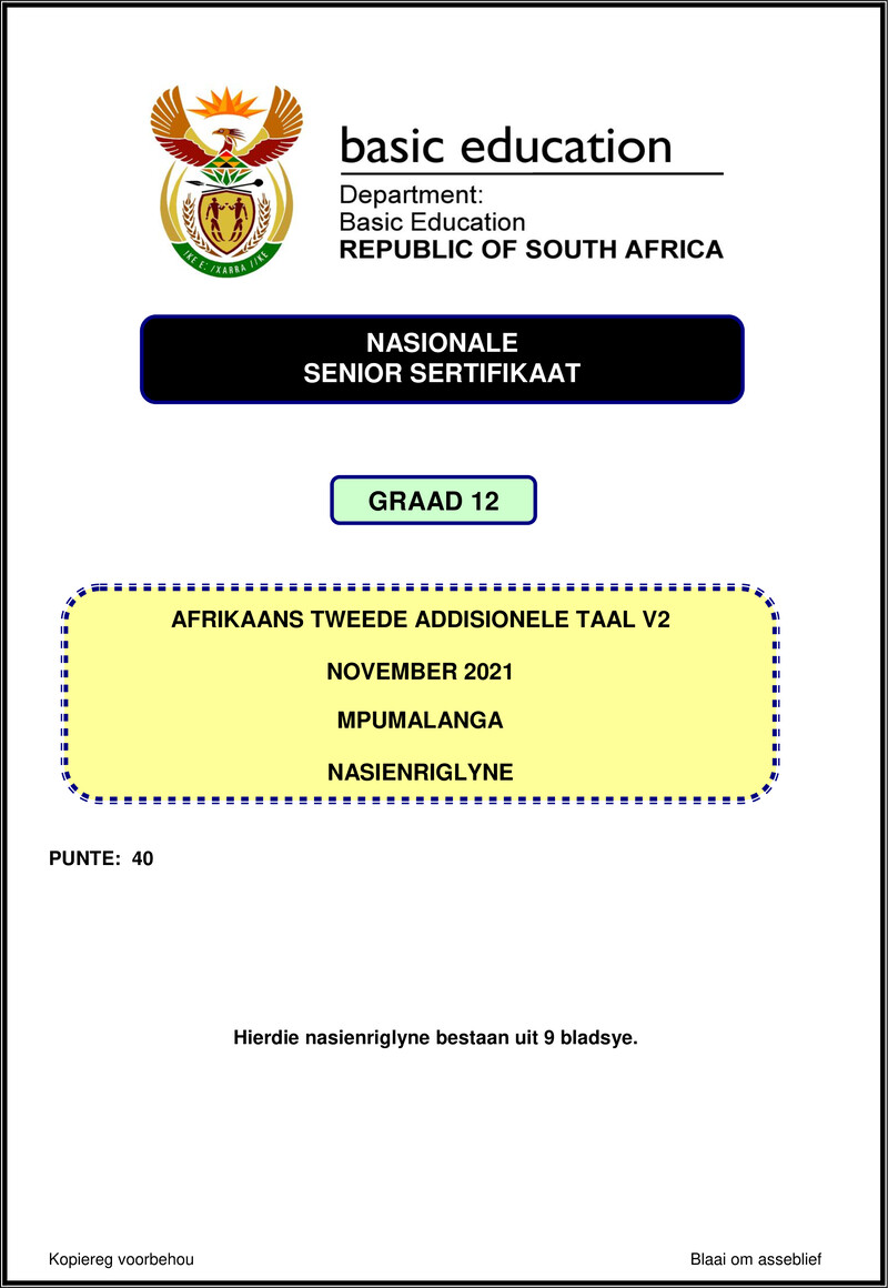 Afrikaans Sal P2 Nov 2021 Mg Mpumalanga Gr12