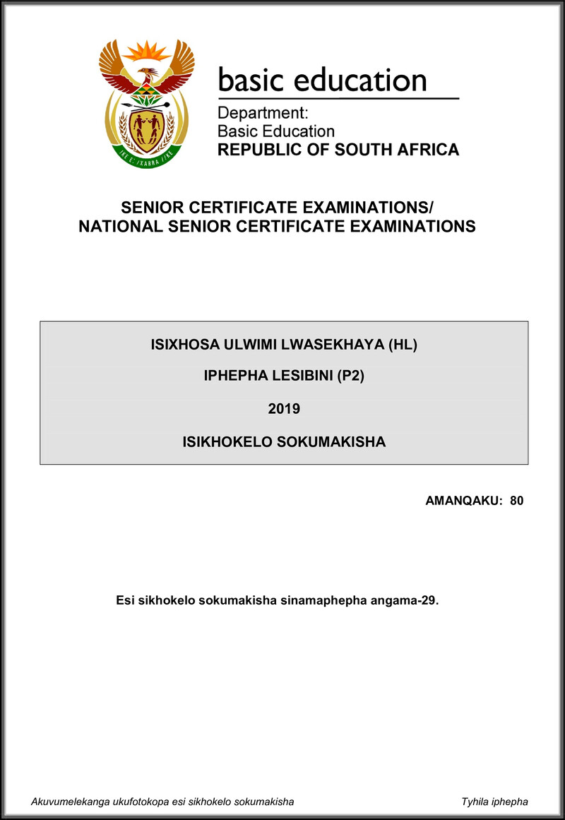 Isixhosa Hl P2 May June 2019 Memo Gr12