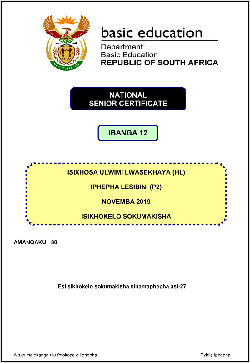 Isixhosa Hl P2 Nov 2019 Memo Gr12