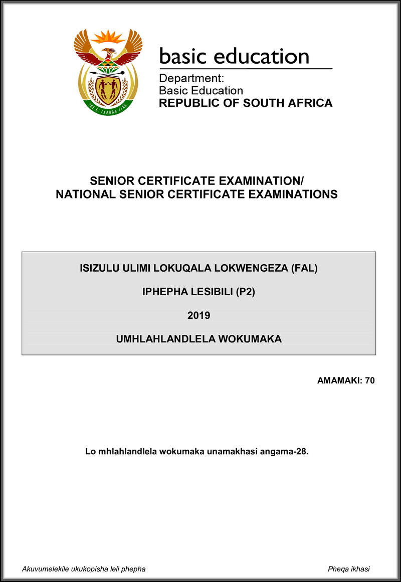 Isizulu Fal P2 May June 2019 Memo Gr12