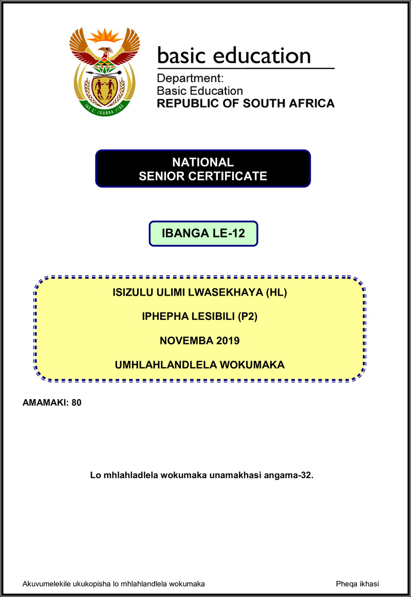 Isizulu Hl P2 Nov 2019 Memo Gr12