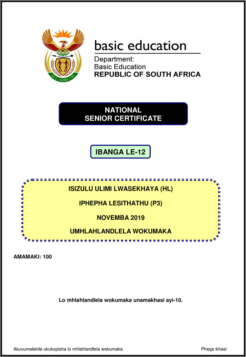 Isizulu Hl P3 Nov 2019 Memo Gr12