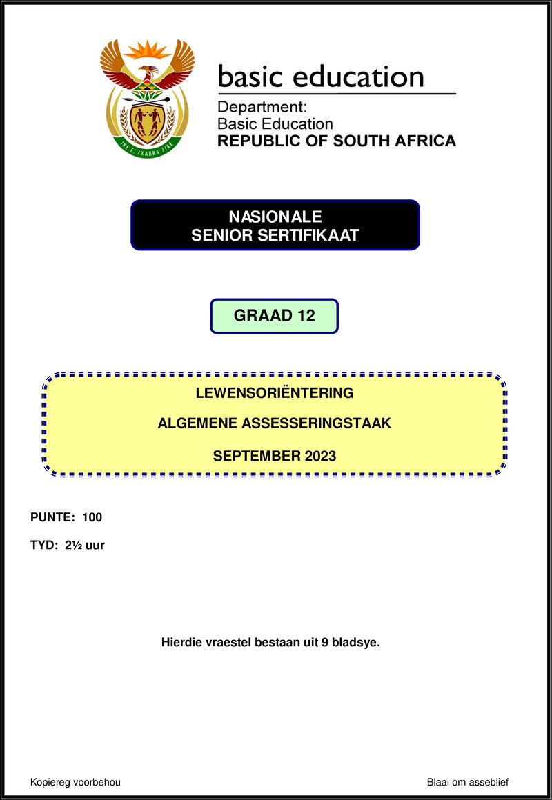 Life Orientation September 2023 Afr Gr12