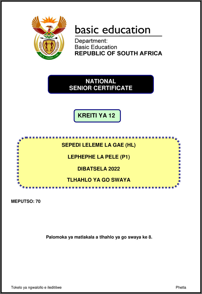 Sepedi Hl P1 Nov 2022 Mg Gr12