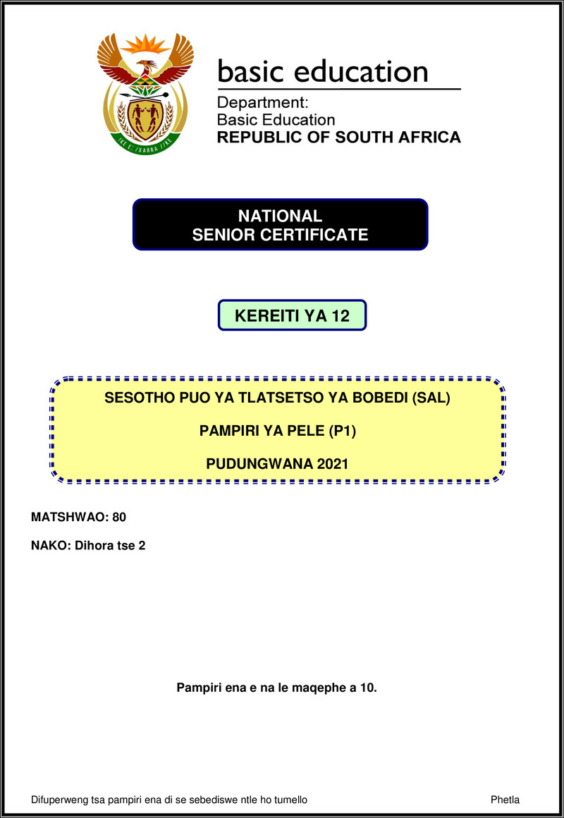 Sesotho Sal P1 Nov 2021 Gr12