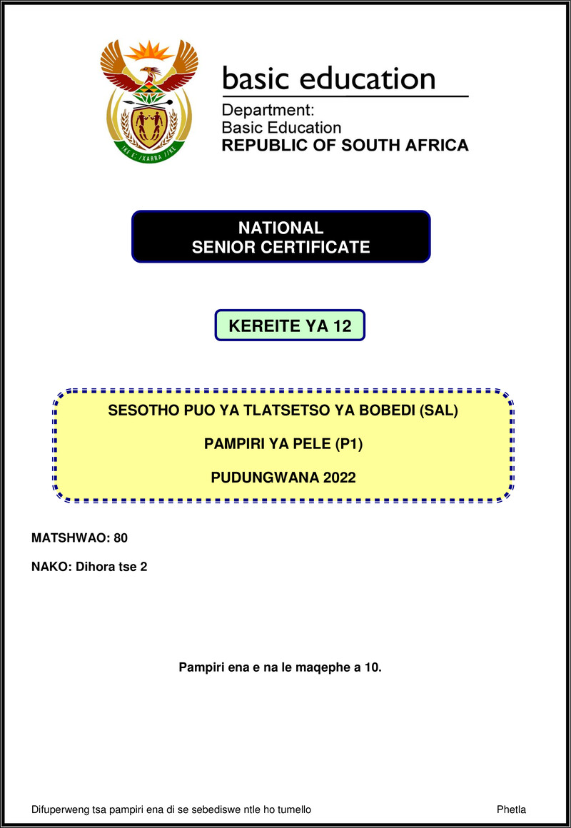 Sesotho Sal P1 Nov 2022 Gr12