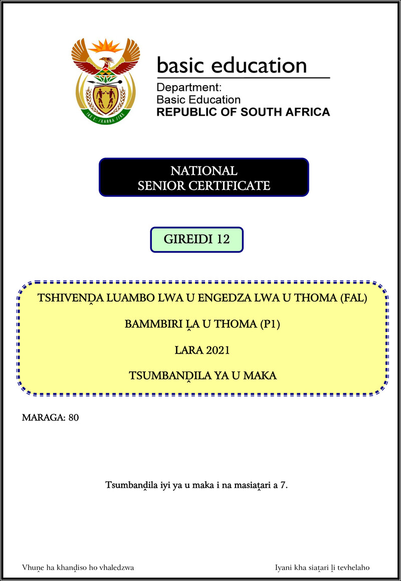 Tshivenda Fal P1 Nov 2021 Mg Gr12