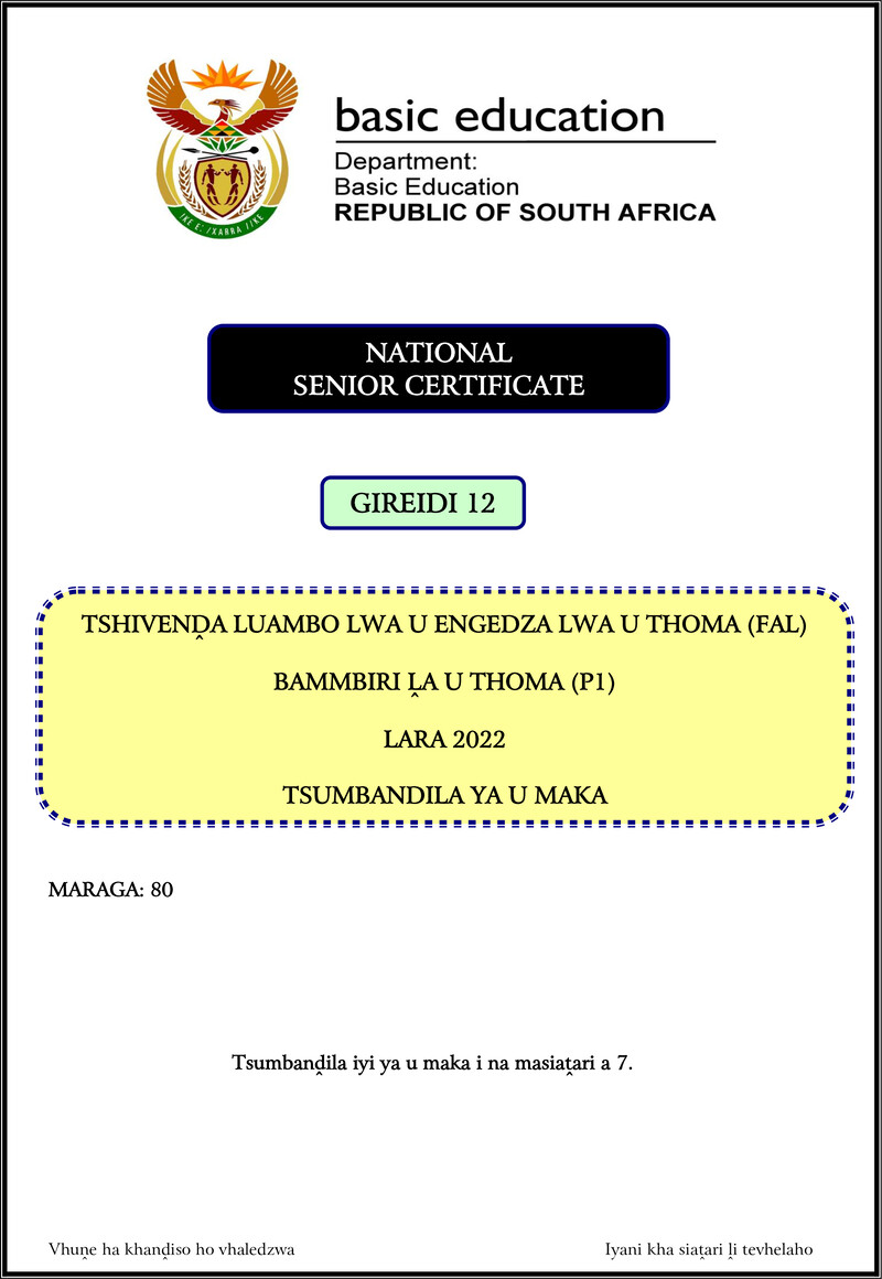 Tshivenda Fal P1 Nov 2022 Mg Gr12