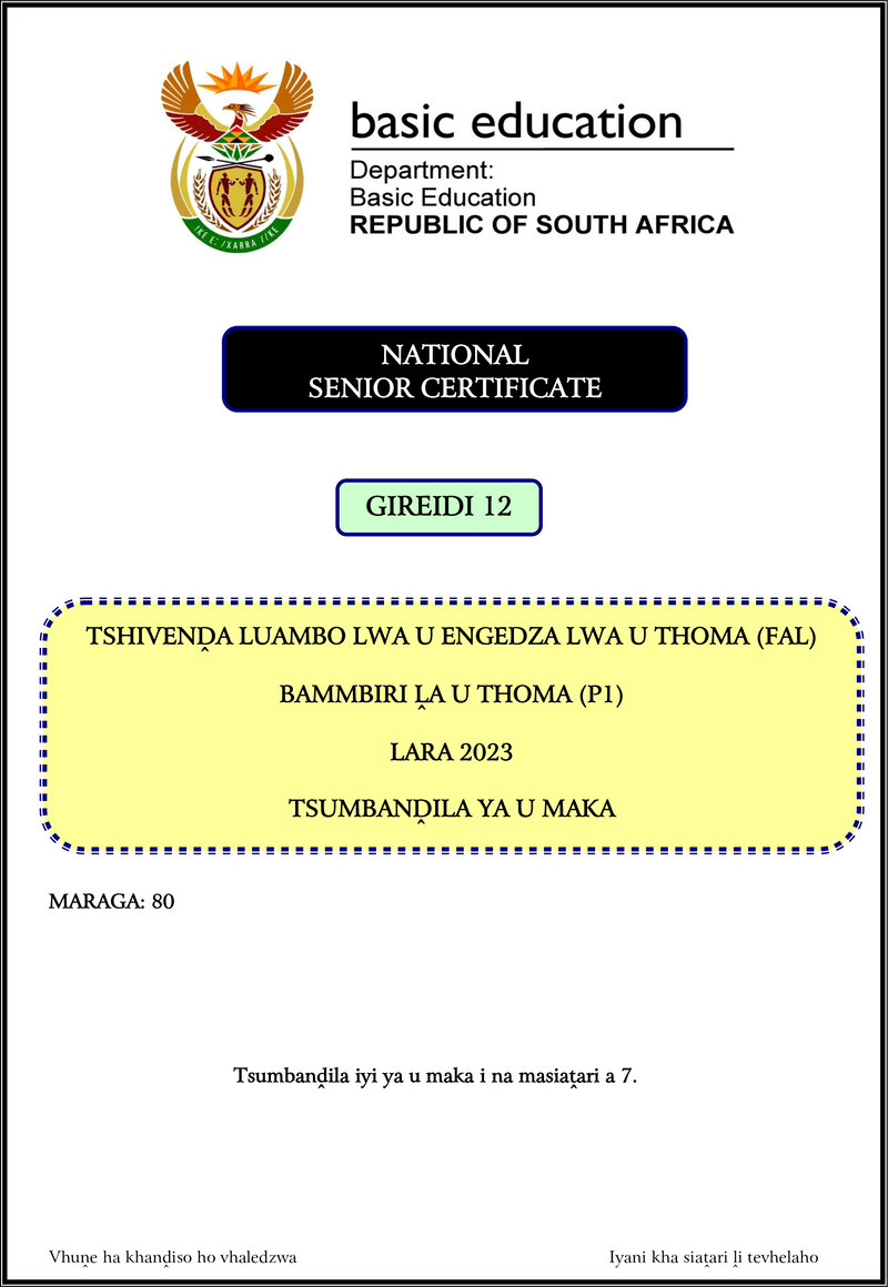 Tshivenda Fal P1 Nov 2023 Mg Gr12