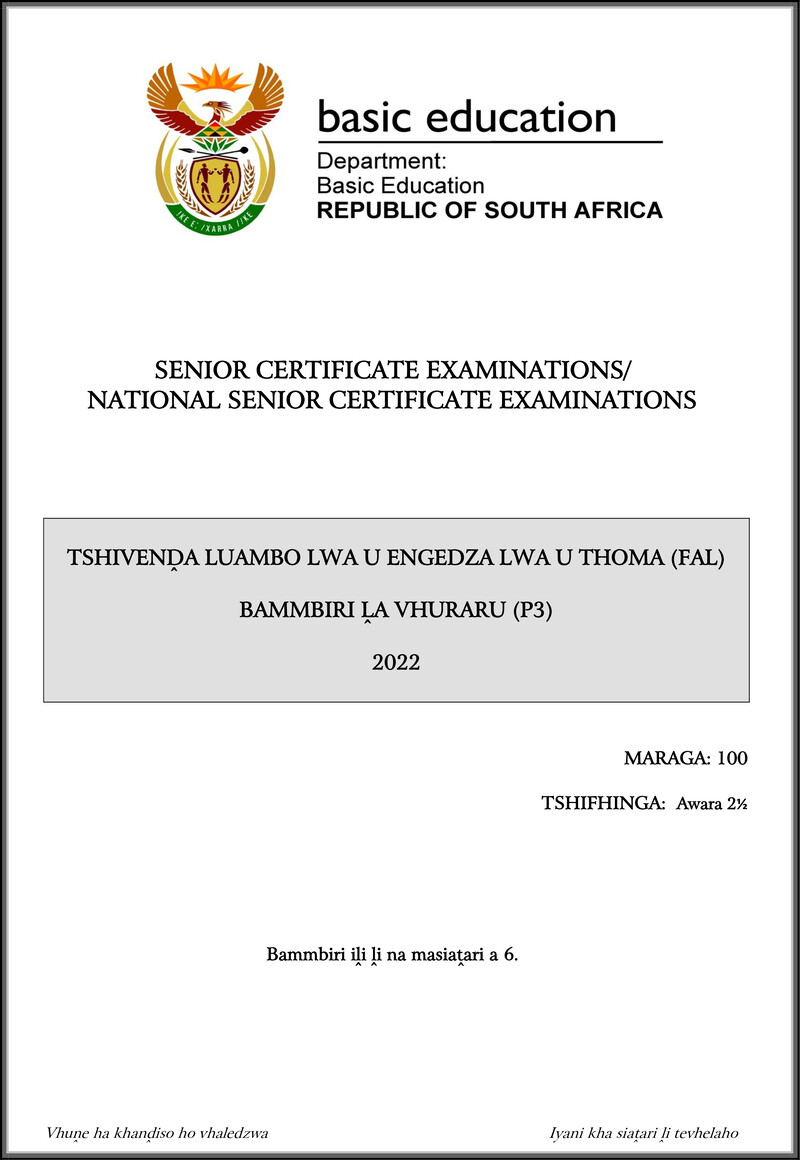 Tshivenda Fal P3 May June 2022 Gr12