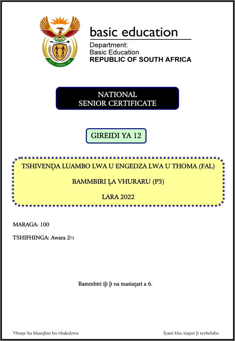 Tshivenda Fal P3 Nov 2022 Gr12