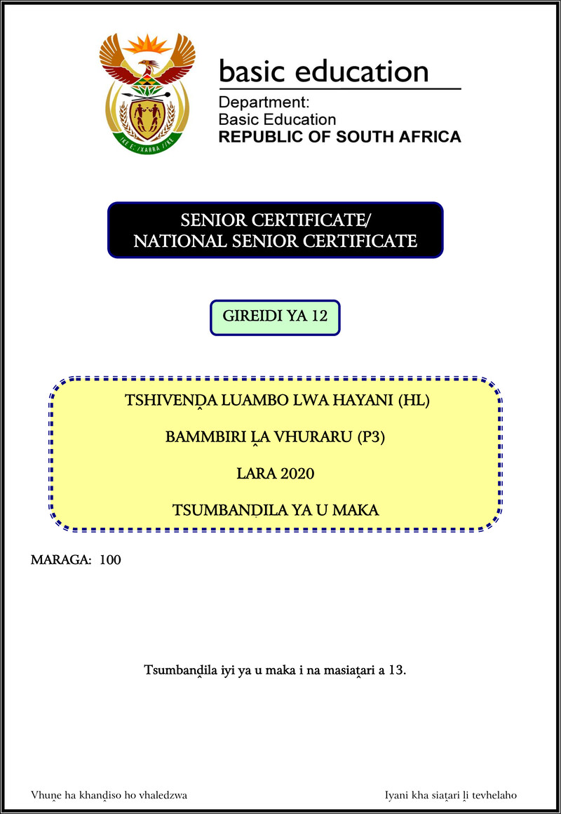 Tshivenda Hl P3 Nov 2020 Memo Gr12