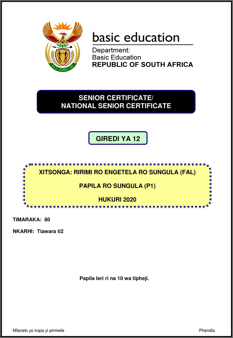 Xitsonga Fal P1 Nov 2020 Gr12