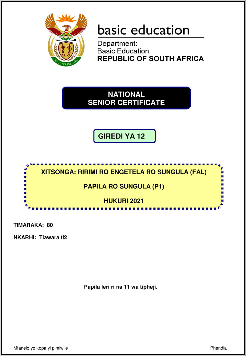 Xitsonga Fal P1 Nov 2021 Gr12