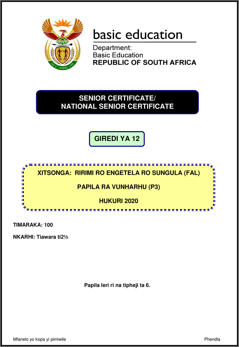 Xitsonga Fal P3 Nov 2020 Gr12