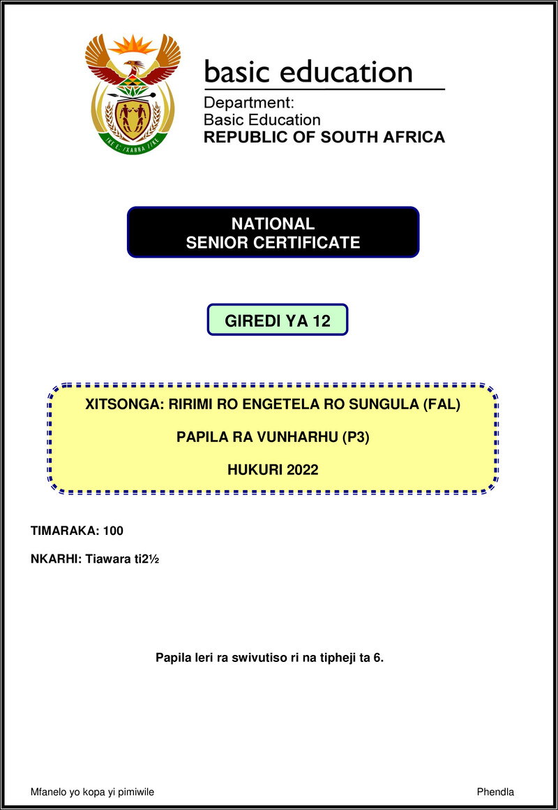 Xitsonga Fal P3 Nov 2022 Gr12