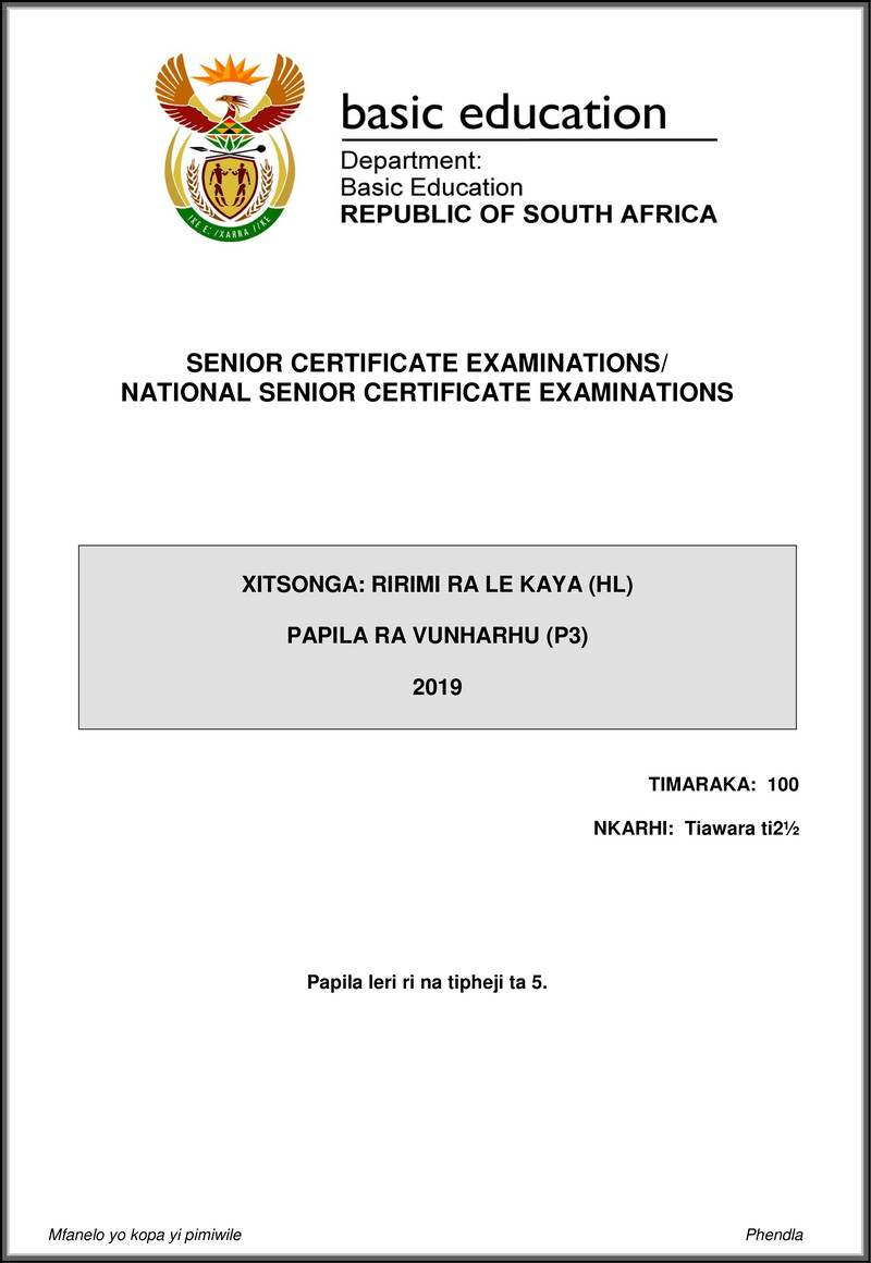 Grade 12 Xitsonga past paper 2019 – xitsonga hl p3 may june 2019 gr12