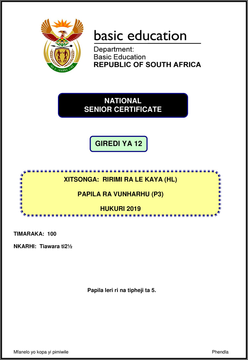 Xitsonga Hl P3 Nov 2019 Gr12