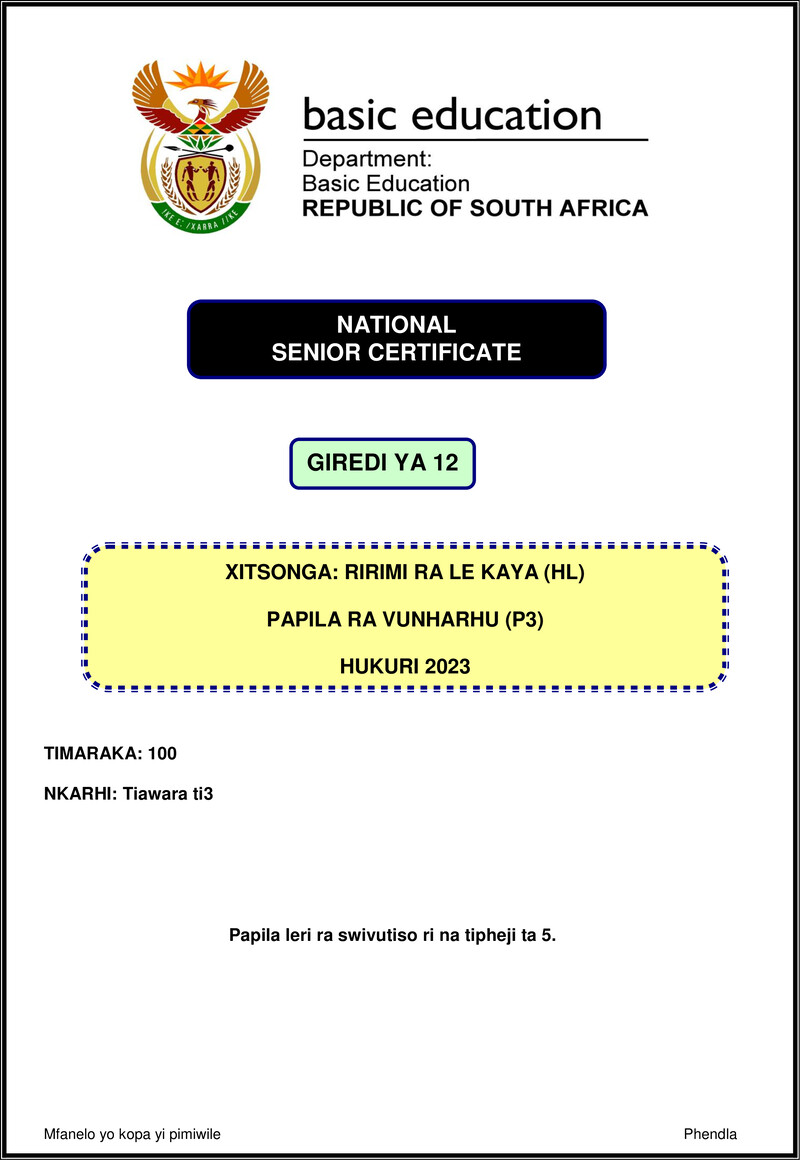 Xitsonga Hl P3 Nov 2023 Gr12