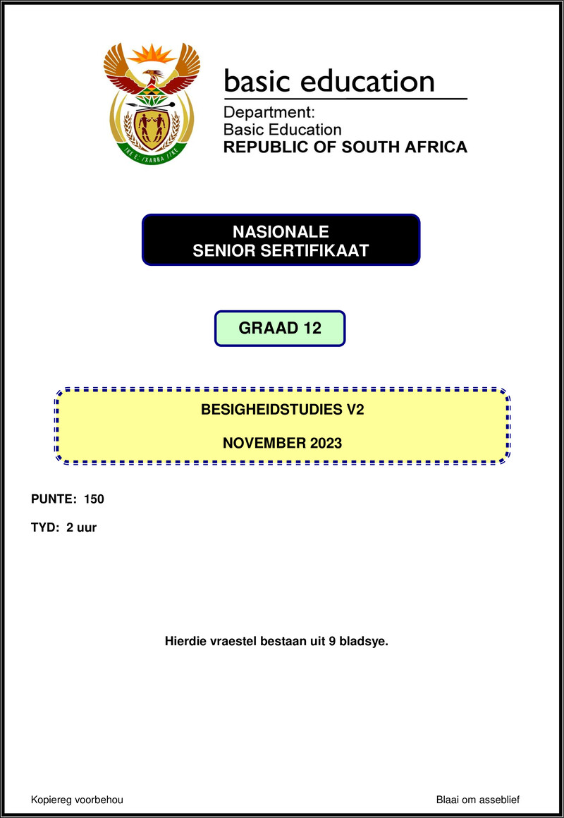 Grade 12 Business Studies past paper 2023 – business studies p2 nov 2023 afr gr12