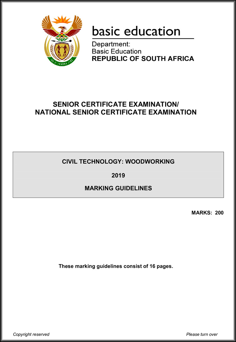 Grade 12 Civil Technology past paper 2019 – civil technology may june 2019 wood working memo eng gr12