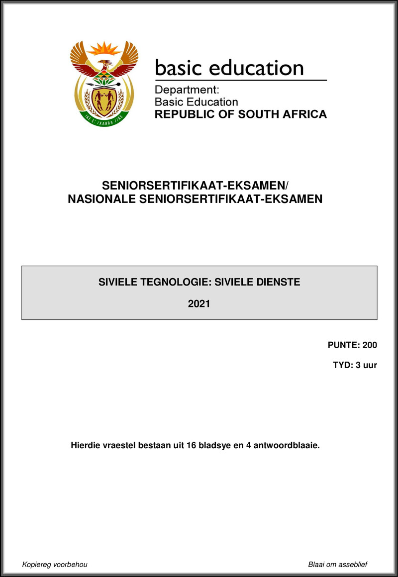Grade 12 Civil Technology past paper 2021 – civil technology may june 2021 civil services afr gr12