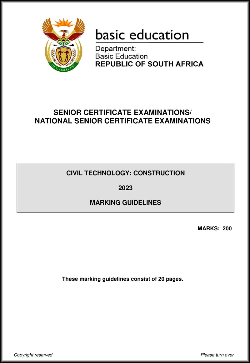 Grade 12 Civil Technology past paper 2023 – civil technology may june 2023 construction mg eng gr12