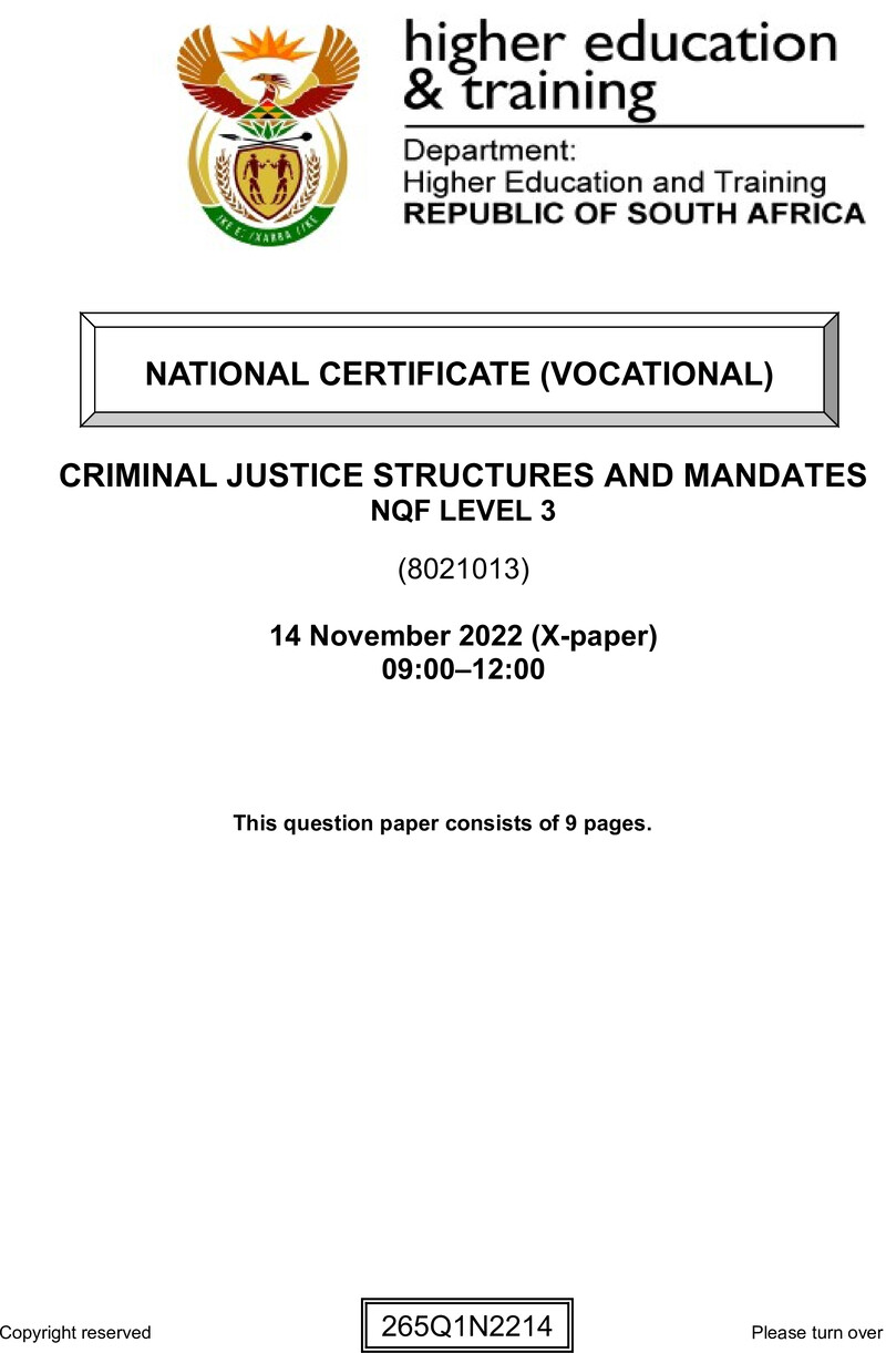 Nc700 Criminal Justice Structures And Mandates L3 Nov QP 2022