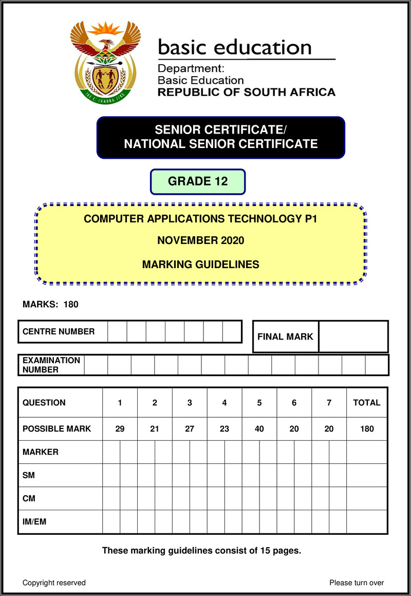Computer Application Technology P1 Nov 2020 Memo Eng Gr12