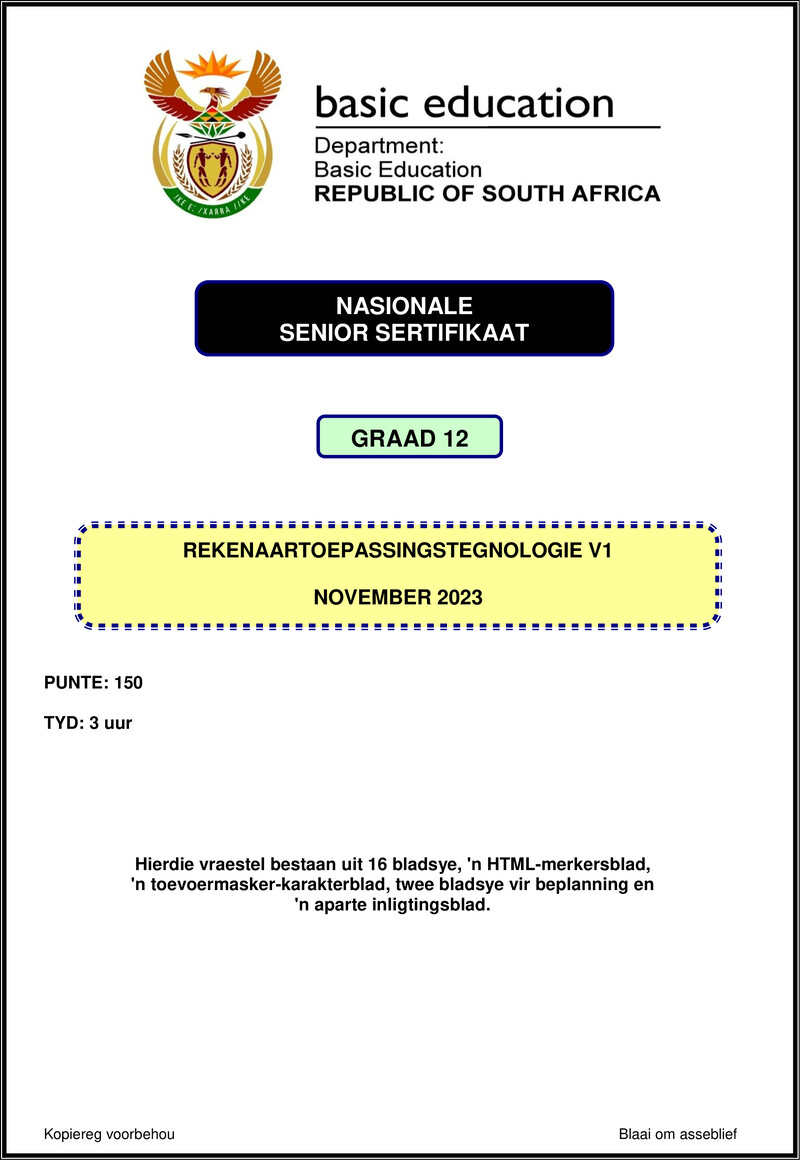 Computer Applications Technology P1 Nov 2023 Afr Gr12