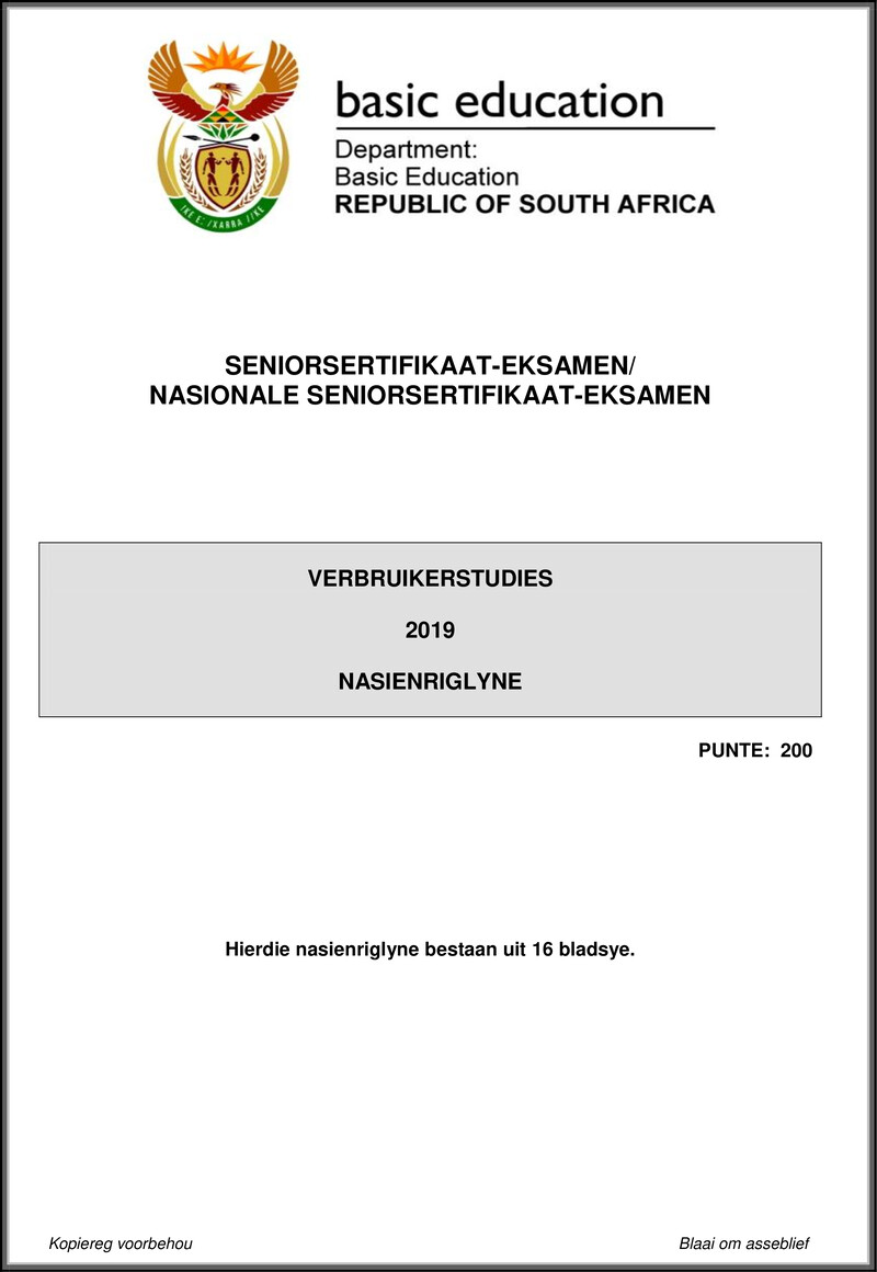 Consumer Studies May June 2019 Memo Afr Gr12