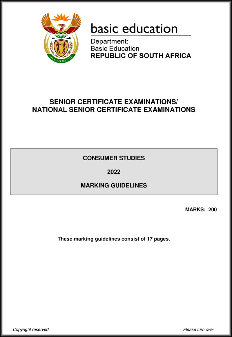 Grade 12 Consumer Studies past paper 2022 – consumer studies may june 2022 mg eng gr12