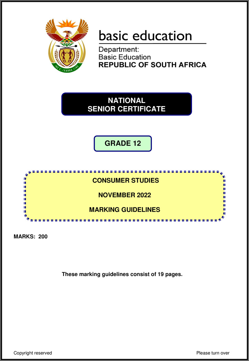 Grade 12 Consumer Studies past paper 2022 – consumer studies nov 2022 mg eng gr12