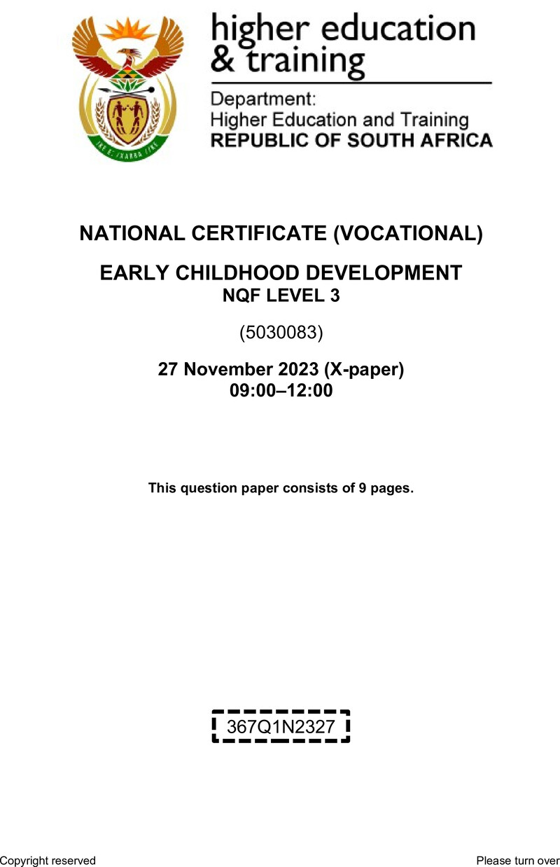 Nc820 Early Childhood Development L3 QP Nov 2023 Ed Bedeker L