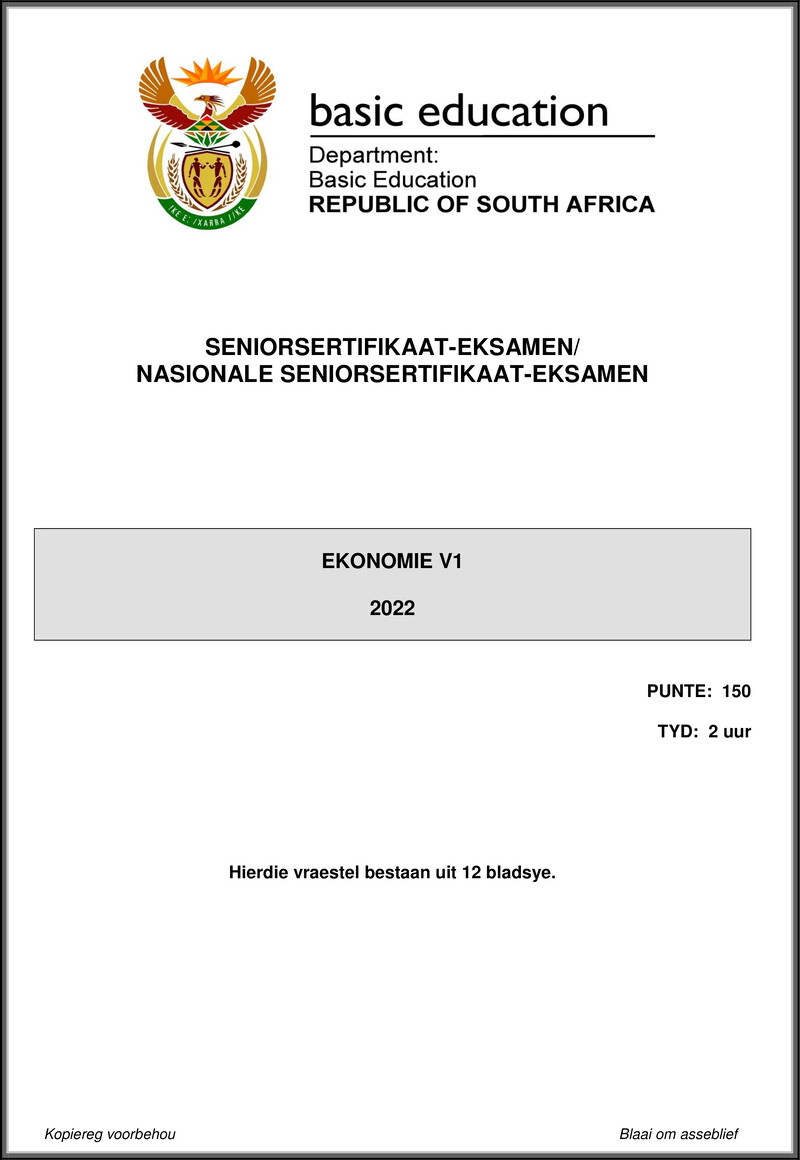 Grade 12 Economics past paper 2022 – economics p1 may june 2022 afr gr12