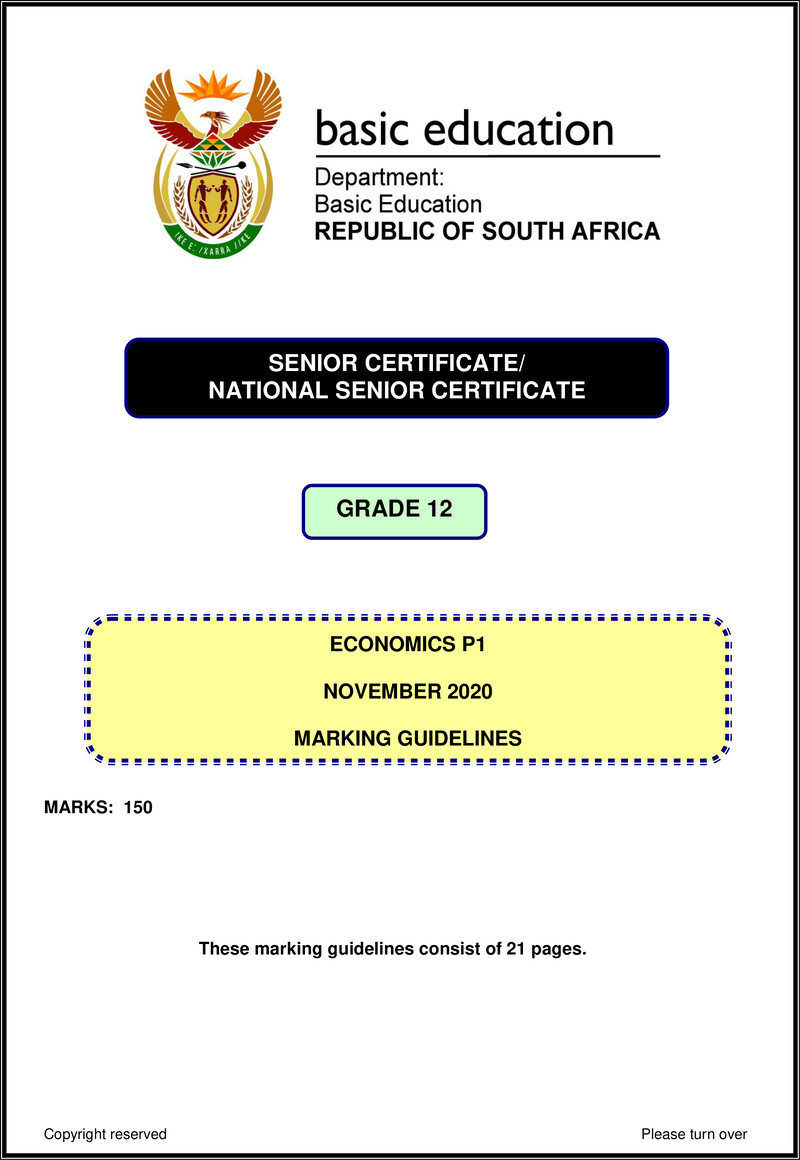 Economics P1 Nov 2020 Memo Eng Gr12
