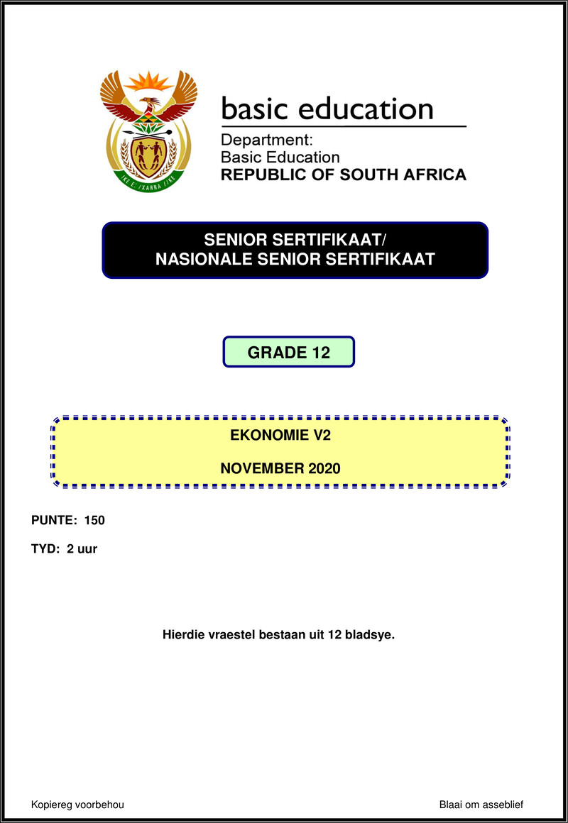Grade 12 Economics past paper 2020 – economics p2 nov 2020 afr gr12