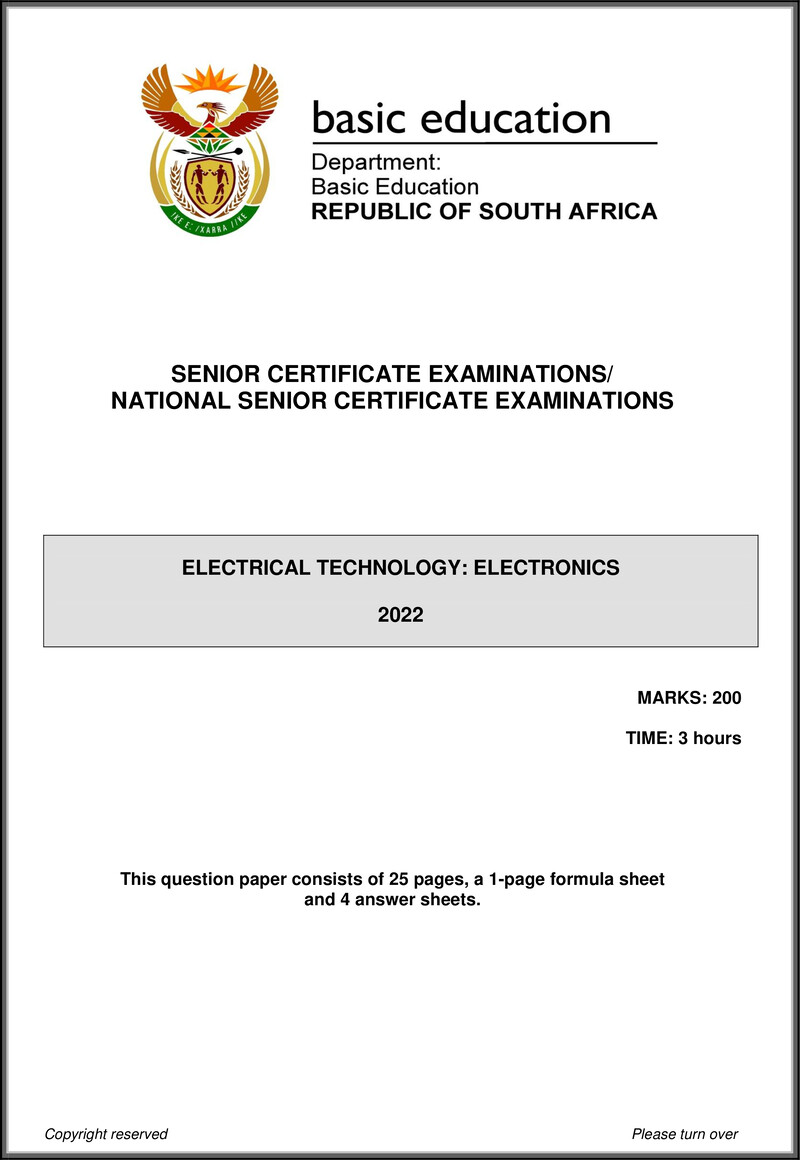 Grade 12 Electrical Technology past paper 2022 – electrical technology may june 2022 electronics eng gr12