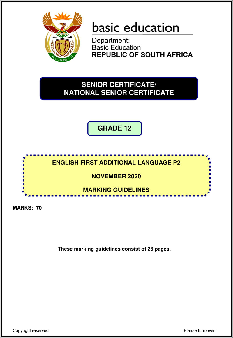 English Fal P2 Nov 2020 Memo Gr12
