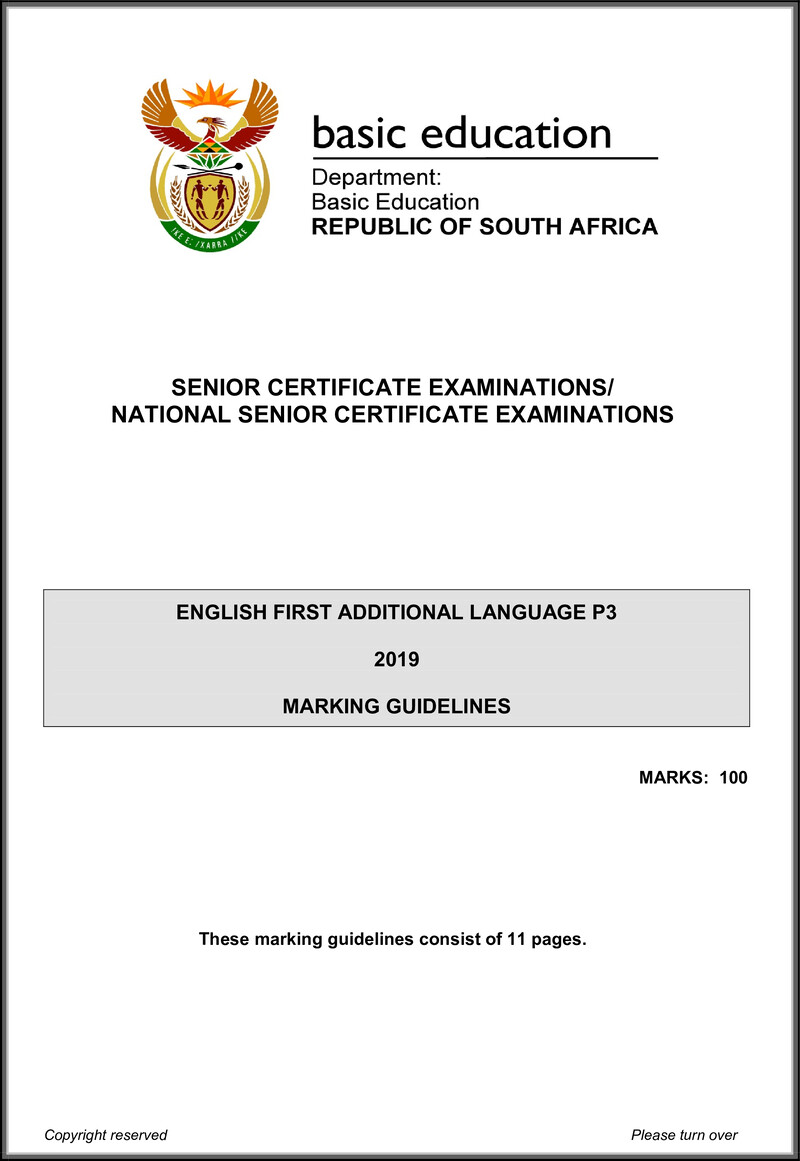 English Fal P3 May June 2019 Memo Gr12