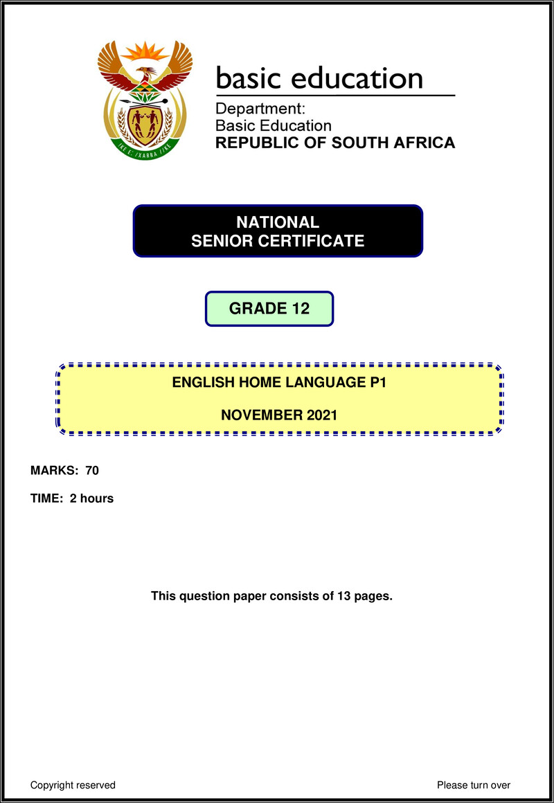 English Hl P1 Nov 2021 Gr12