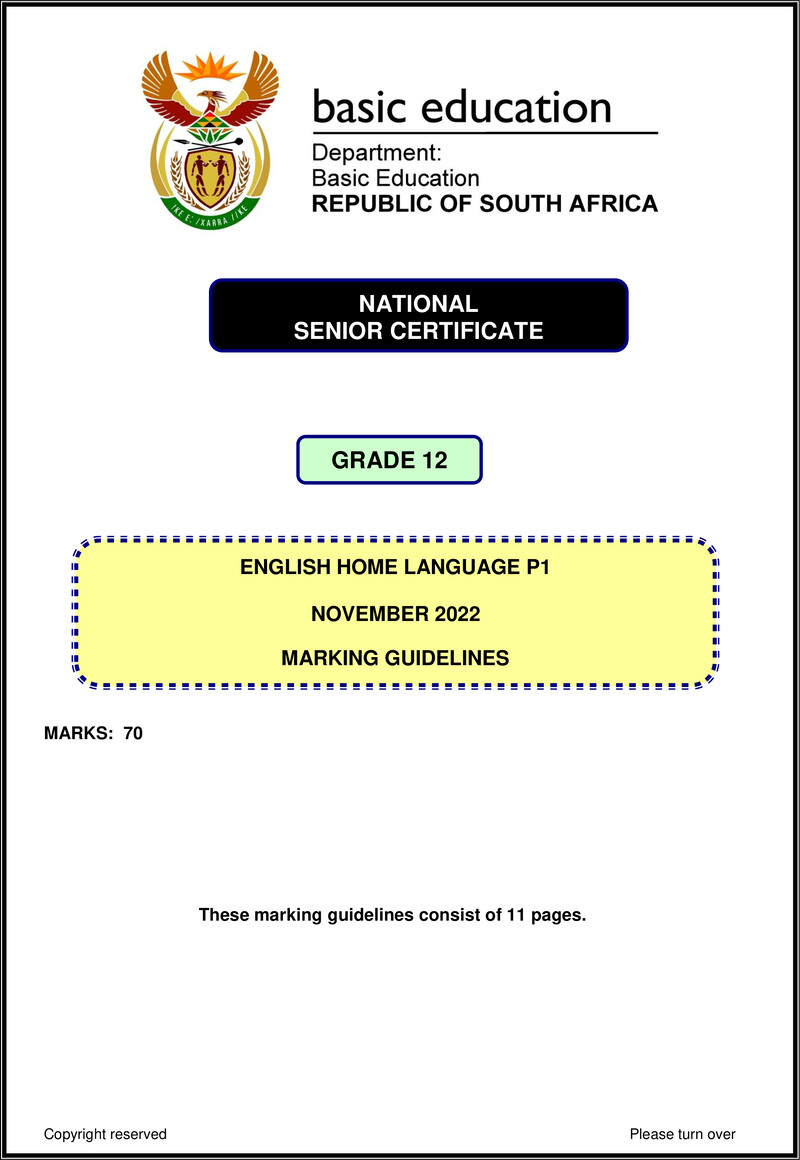 English Hl P1 Nov 2022 Mg Gr12