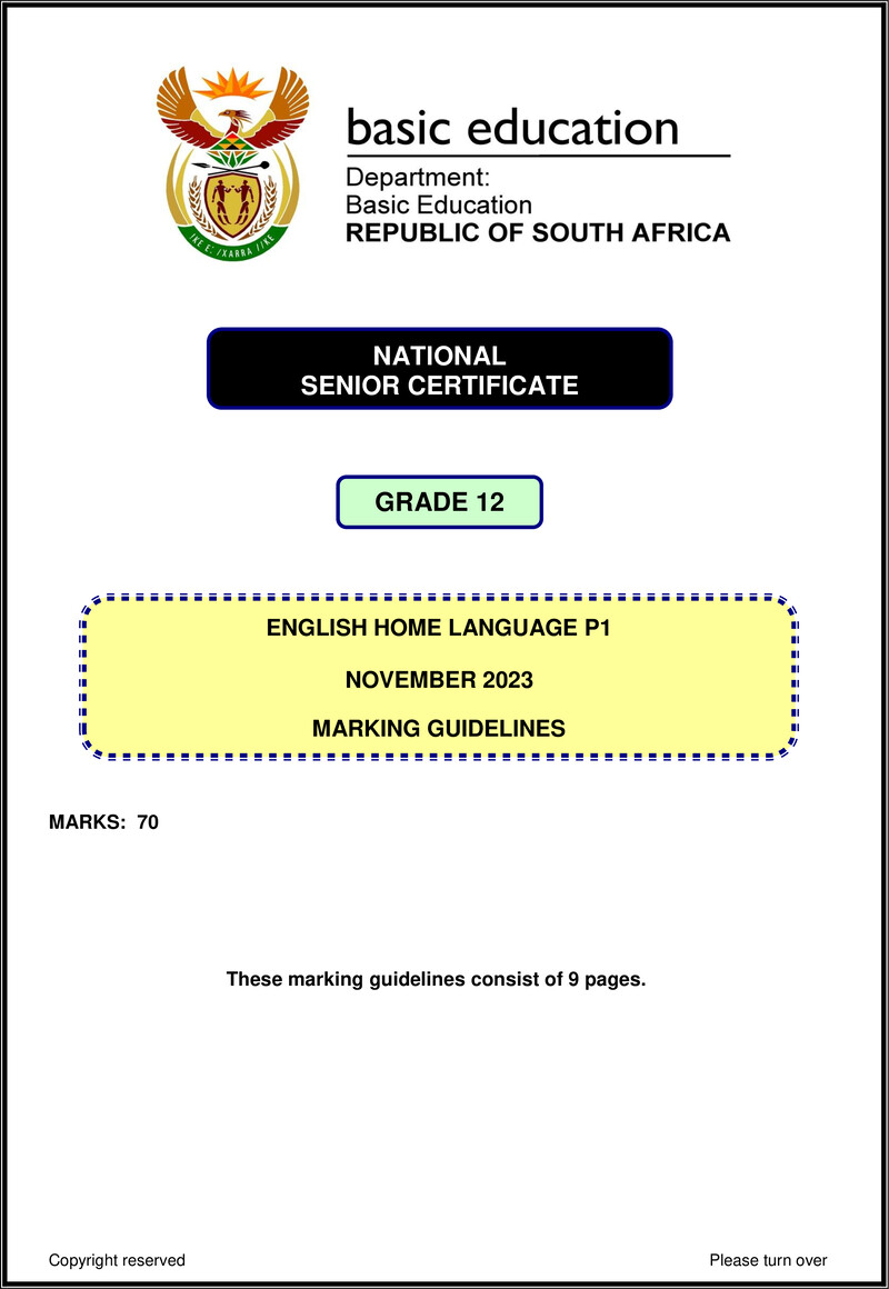 English Hl P1 Nov 2023 Mg Gr12