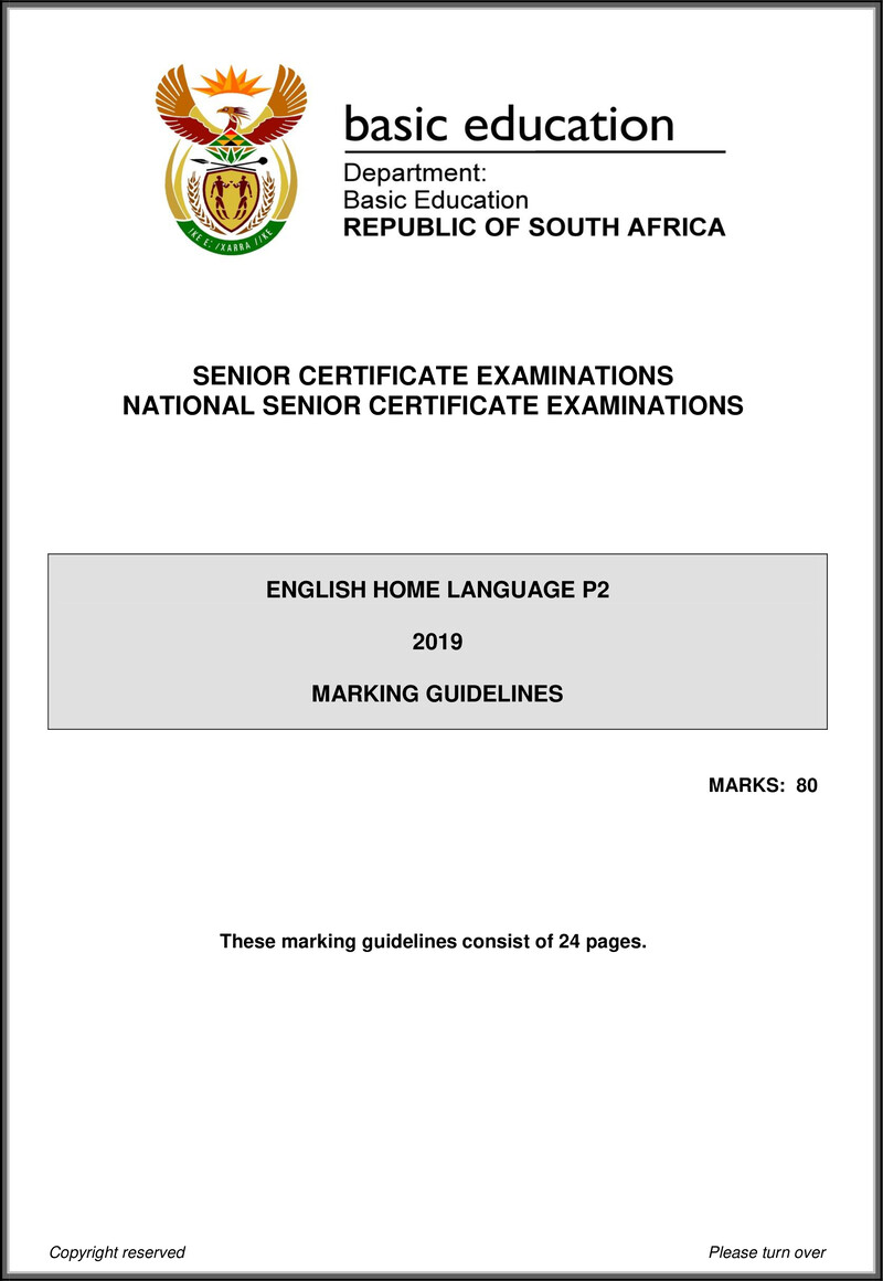 English Hl P2 May June 2019 Memo Gr12