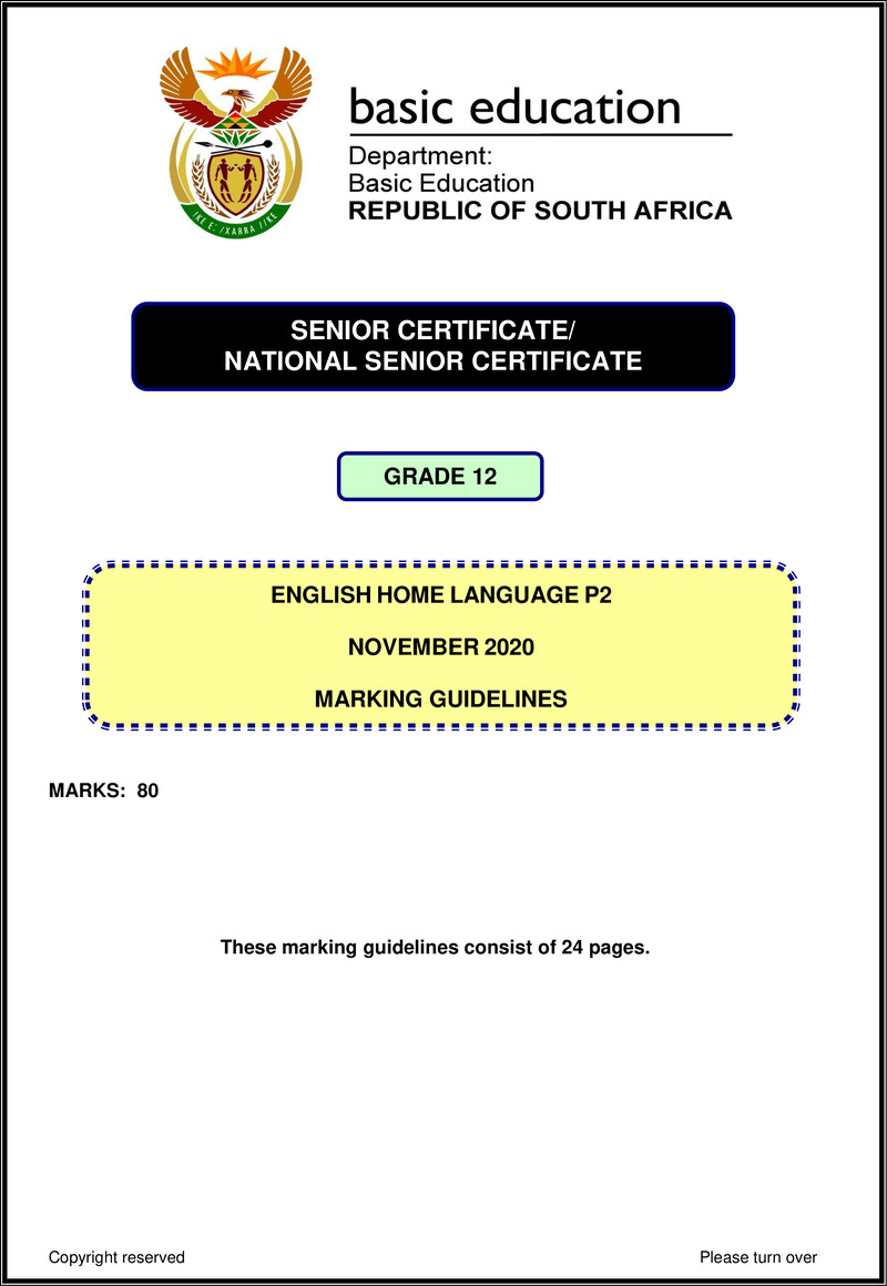 English Hl P2 Nov 2020 Memo Gr12