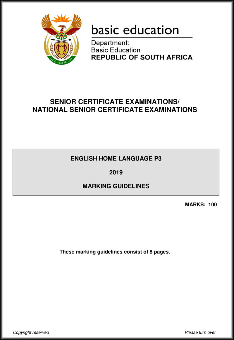 English Hl P3 May June 2019 Memo Gr12