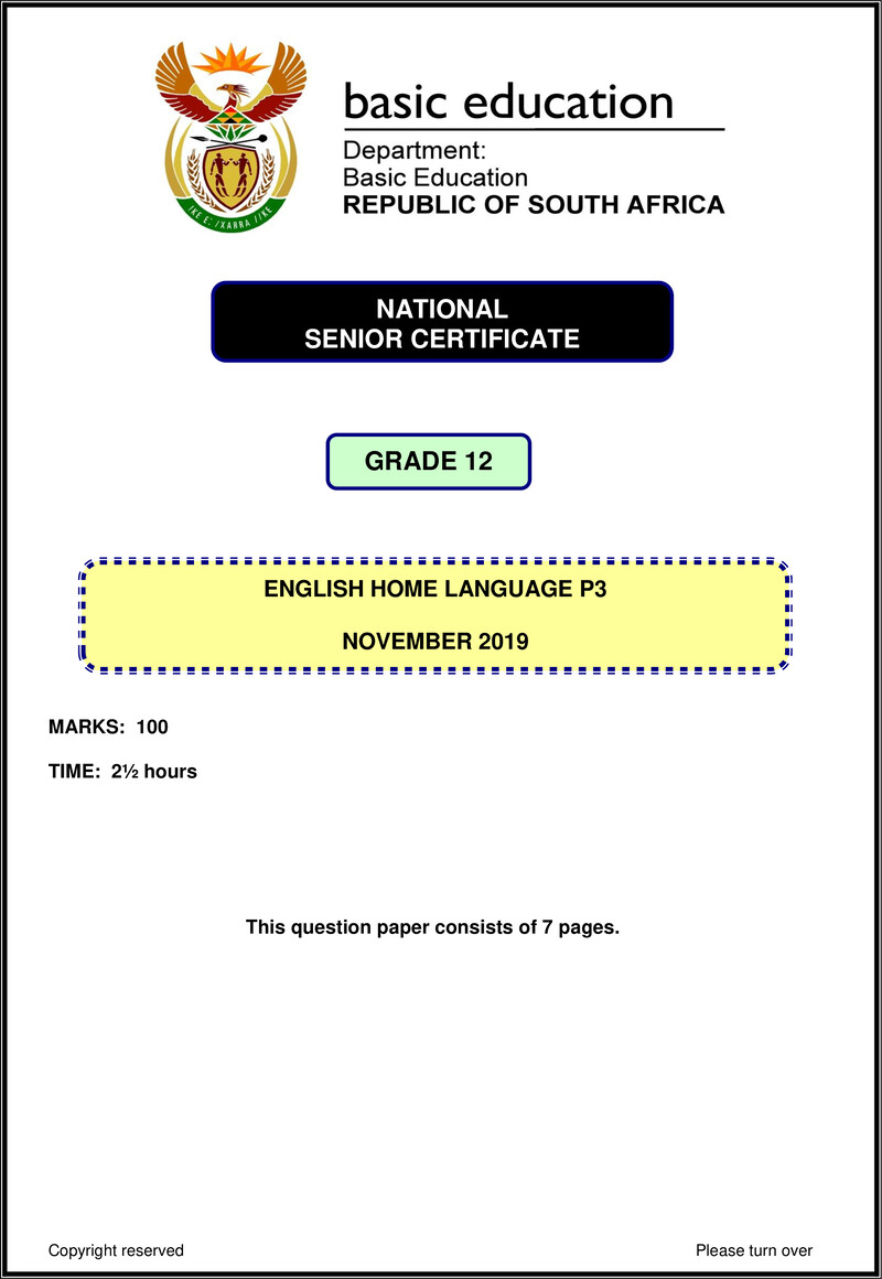 English Hl P3 Nov 2019 Gr12