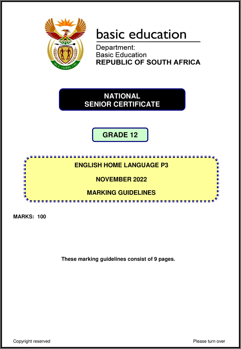 English Hl P3 Nov 2022 Mg Gr12