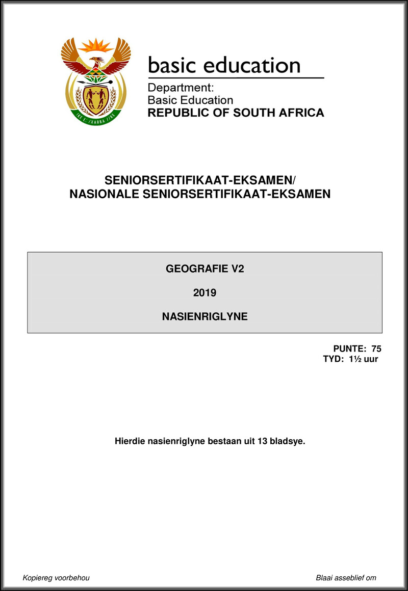 Geography P2 May June 2019 Memo Afr Gr12